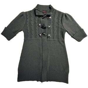 Takeout Womens L Sweater Dress Black Cable Knit Toggle Button 3/4 Sleeve